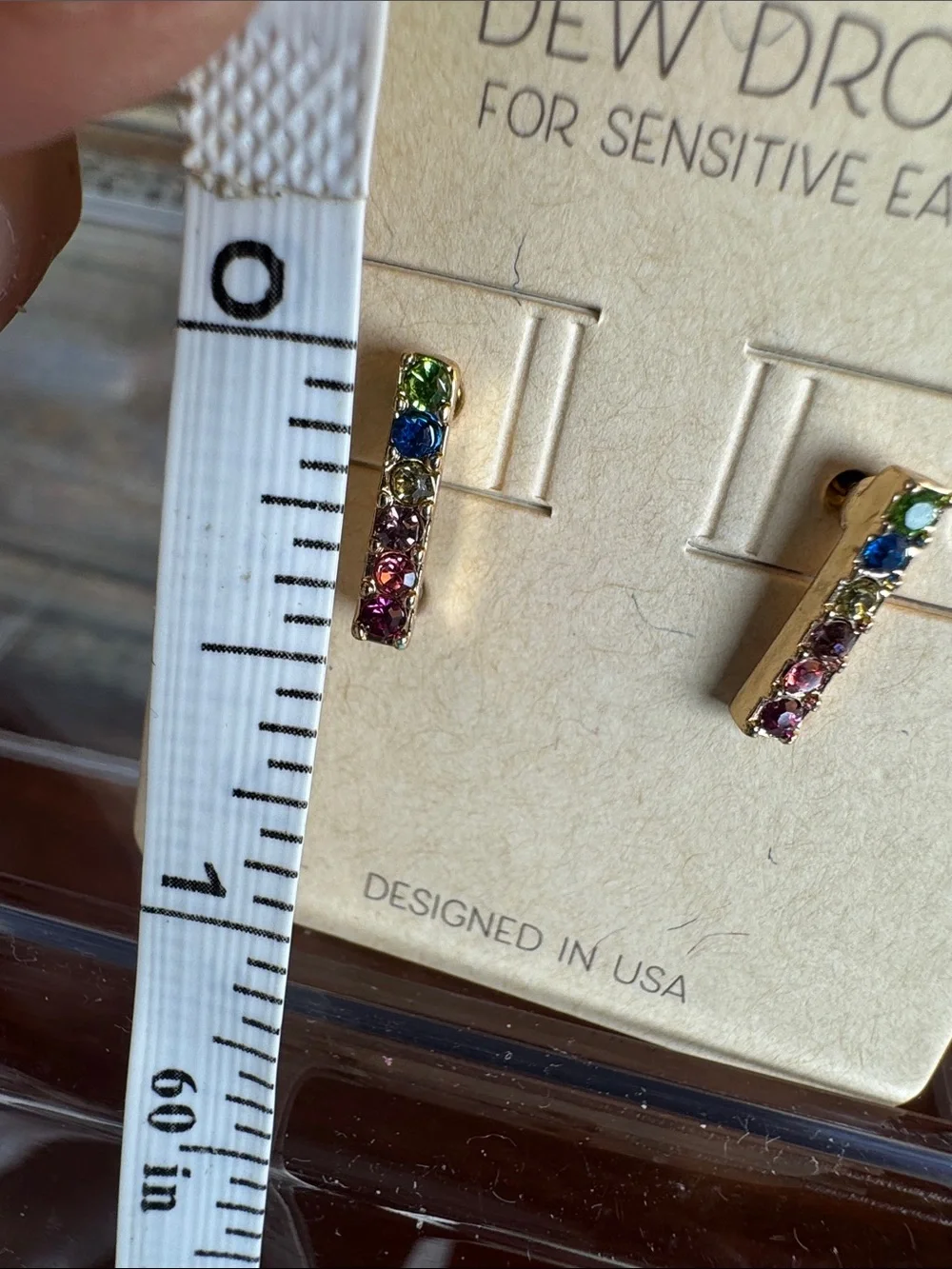 0687-Multicolor‎ Crystal Bar Earrings for Sensitive Ears
